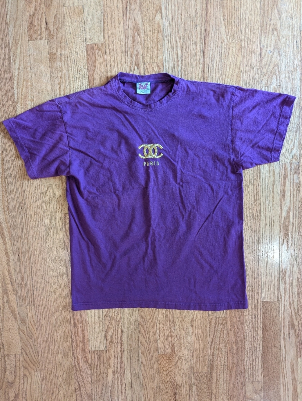 CHANEL Purple T-Shirt with Gold Logo 90s Bootleg Tee